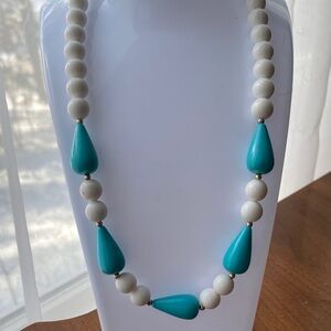 Vintage Turquoise color and White Beaded Necklace